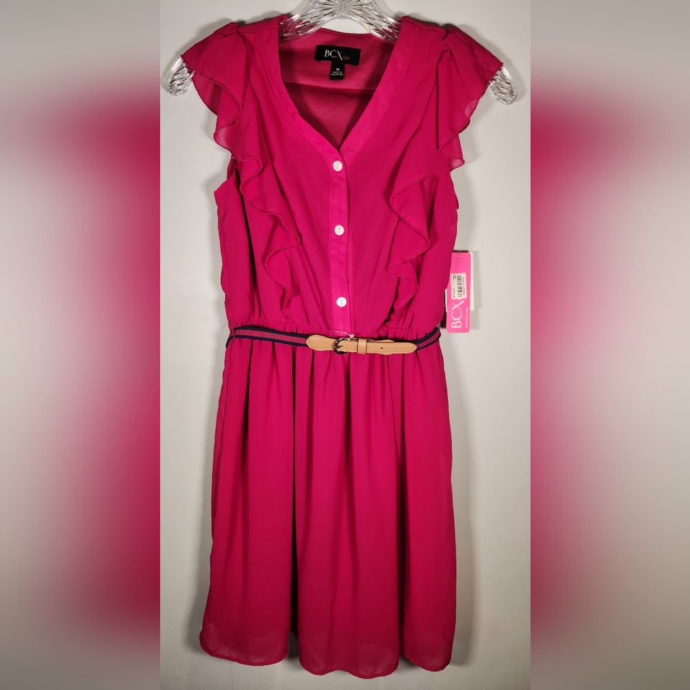 Girls BCX Ruffle Midi Dress With Removable Belt- Berry- Size 14